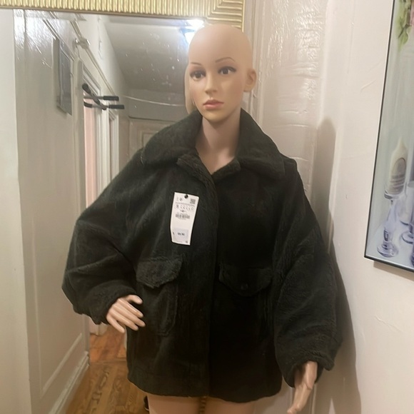 Zara green Teddy fleece oversized jacket - Picture 2 of 13